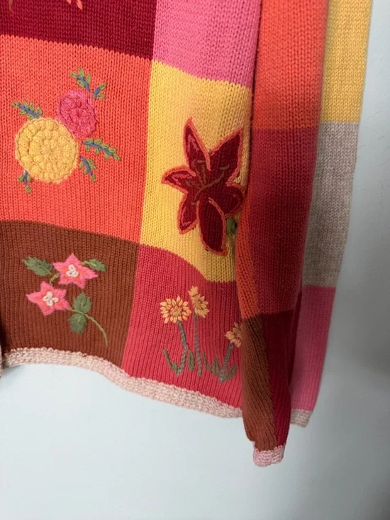 Vintage Appleseeds Ramie Cotton Cardigan Sweater Embroidered Fall Floral *o - Picture 5 of 10